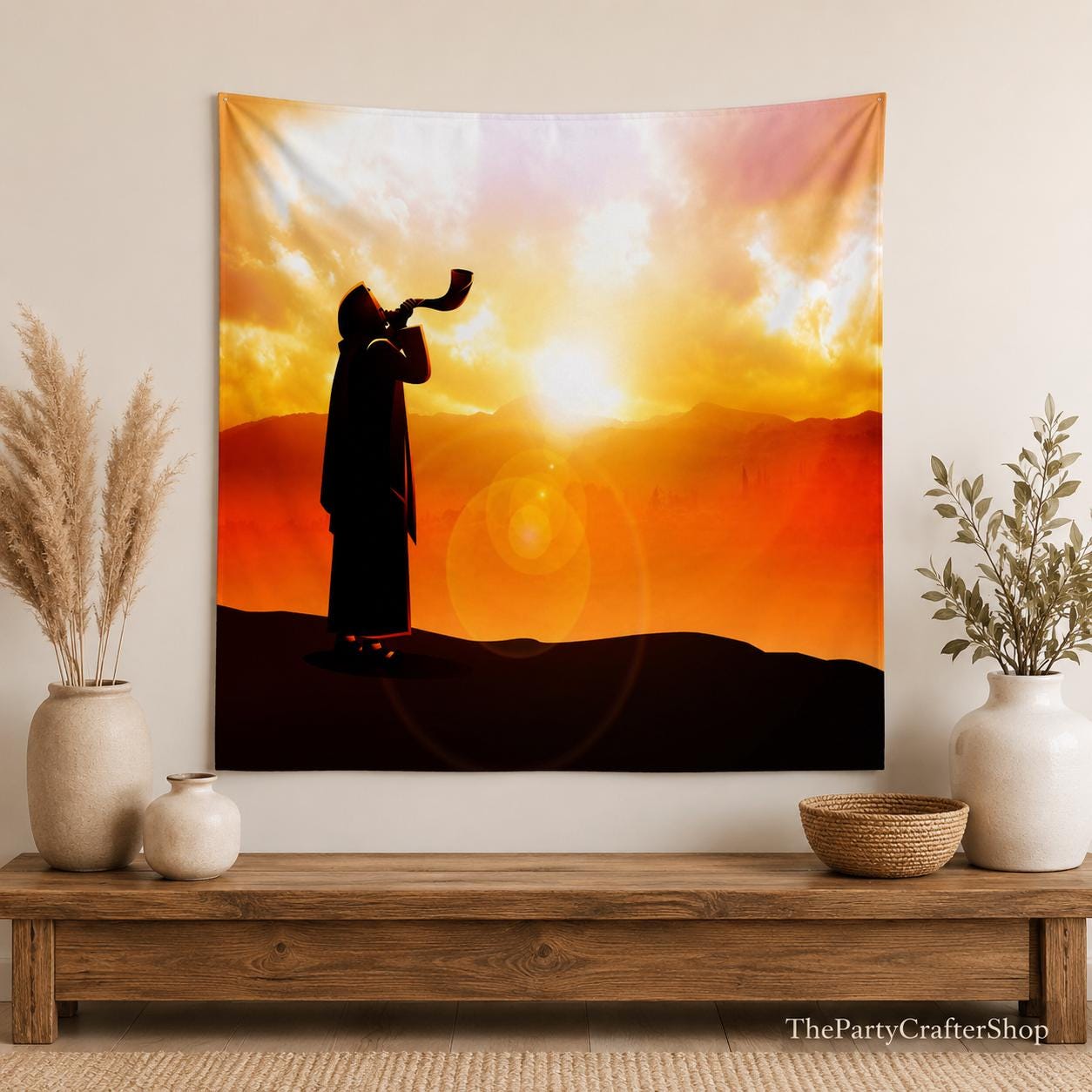 Rosh Hashanah Shofar Backdrop, Jewish New Year Photo Background, Religious Celebration Decor