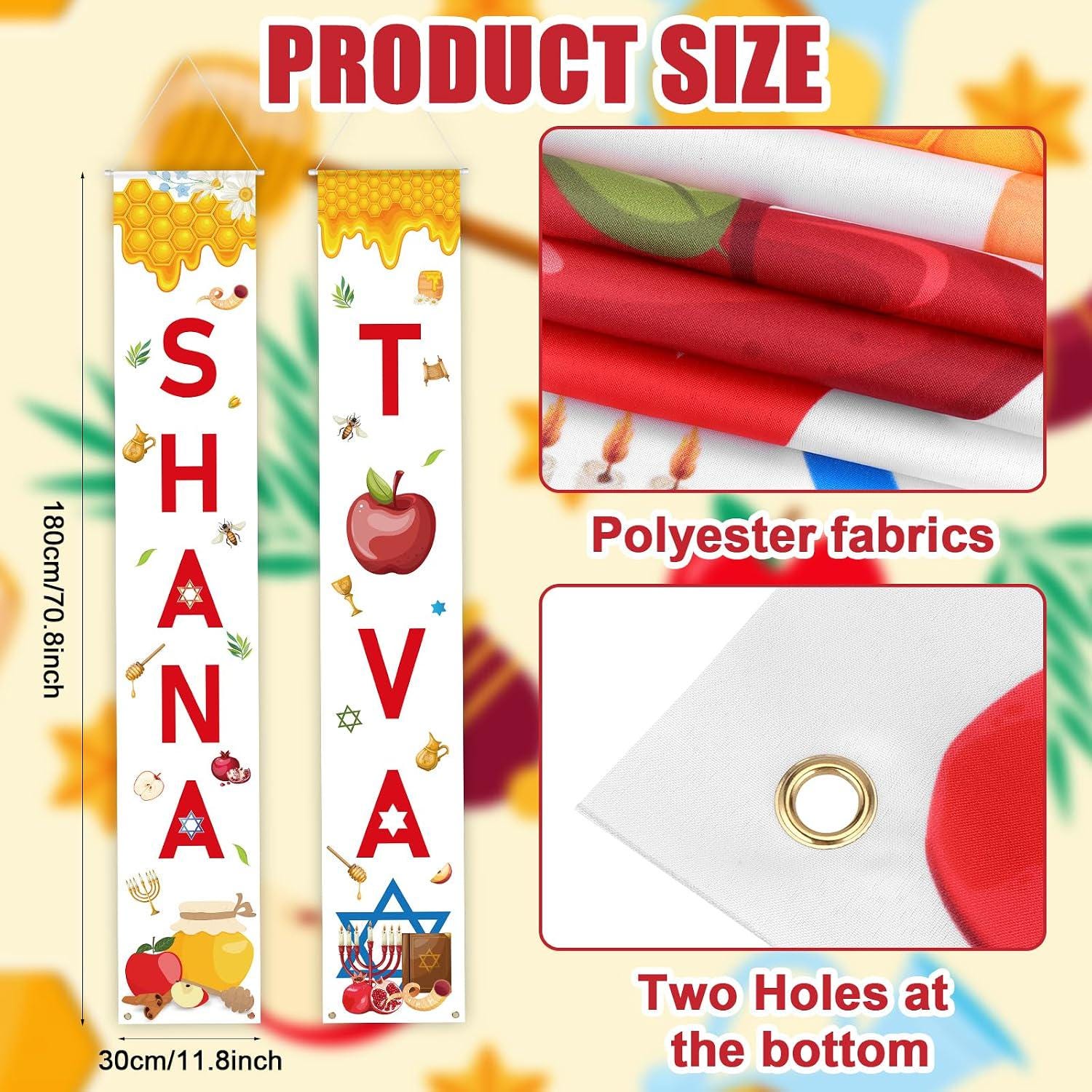 Shana Tova Door Banner Set, Jewish New Year Porch Signs, Rosh Hashanah Party Decorations