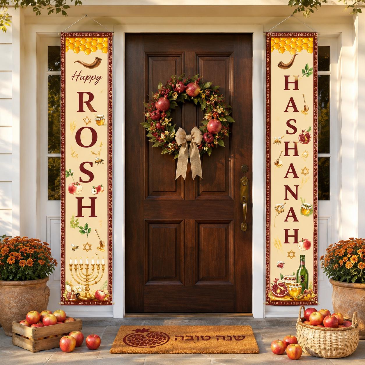 Rosh Hashanah Porch Banner Set, Shana Tova Jewish New Year Door Signs