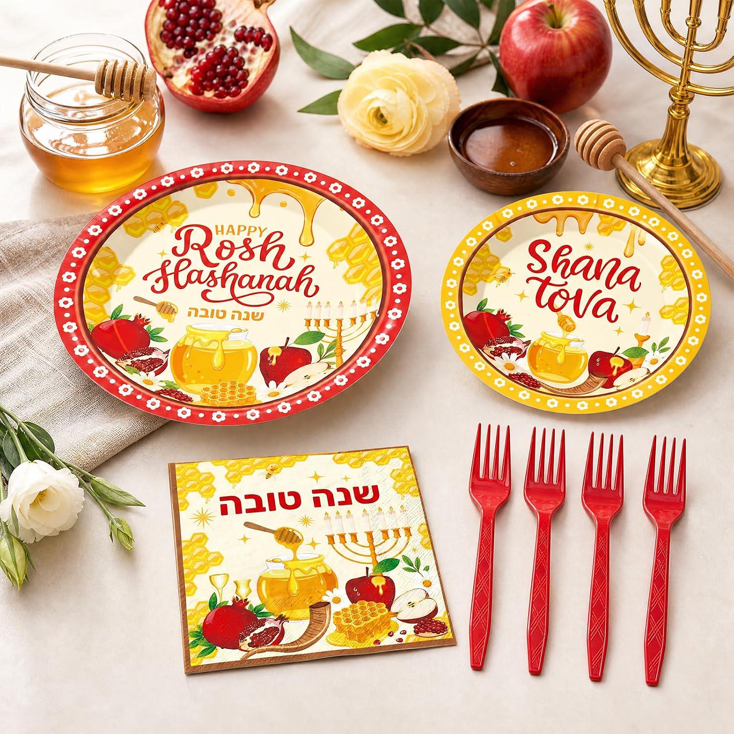 Rosh Hashanah Shana Tova Tableware Set, Jewish New Year Party Plates Napkins