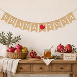 Burlap Shana Tova Banner, Rustic Rosh Hashanah Jewish New Year Garland Decor
