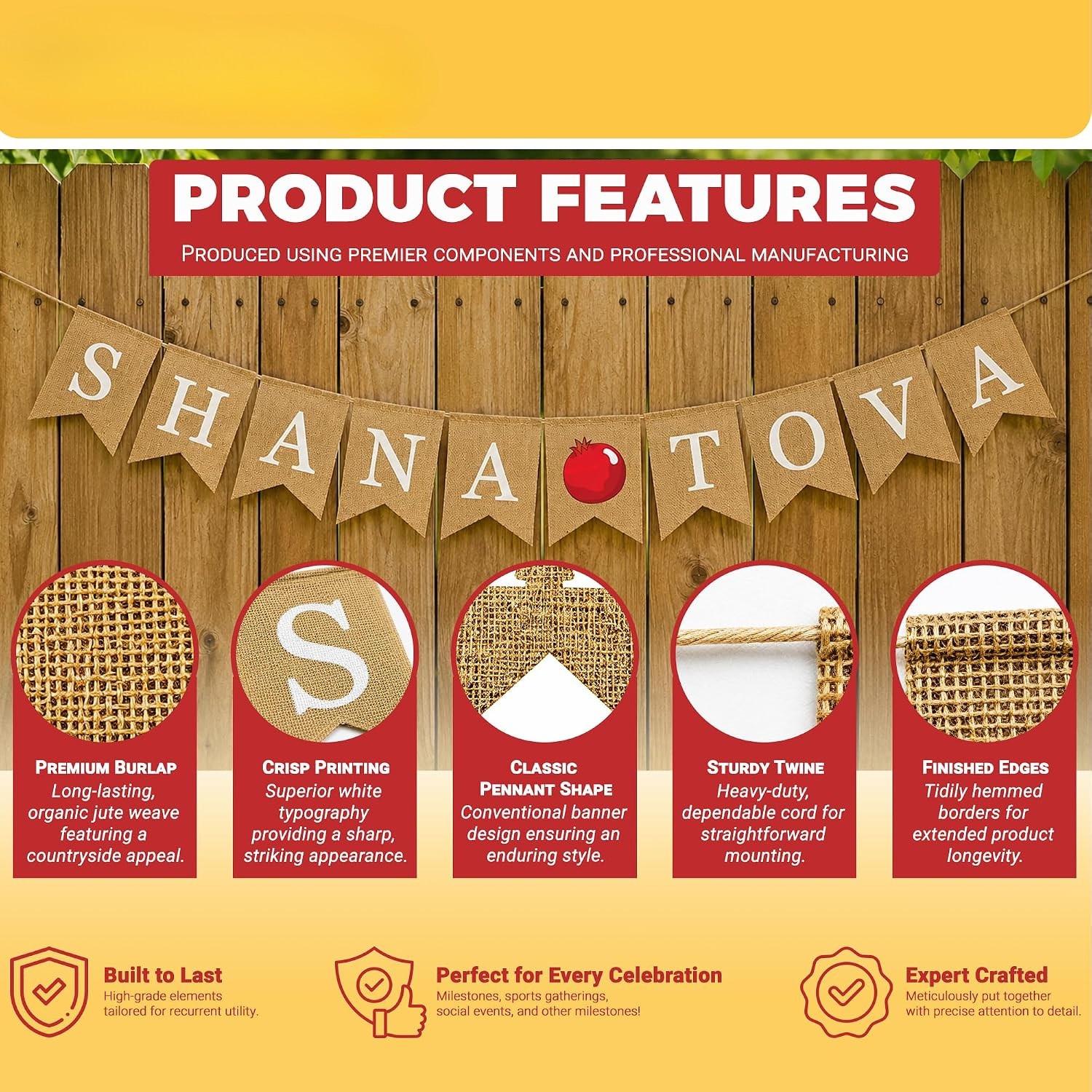 Burlap Shana Tova Banner, Rustic Rosh Hashanah Jewish New Year Garland Decor