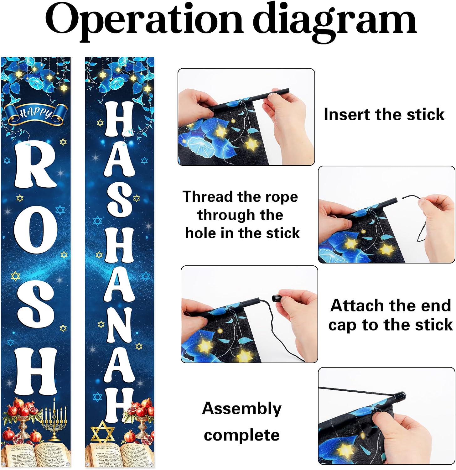 Rosh Hashanah Banner Set, Blue Shana Tova Decorations, Jewish Holiday Party Signs