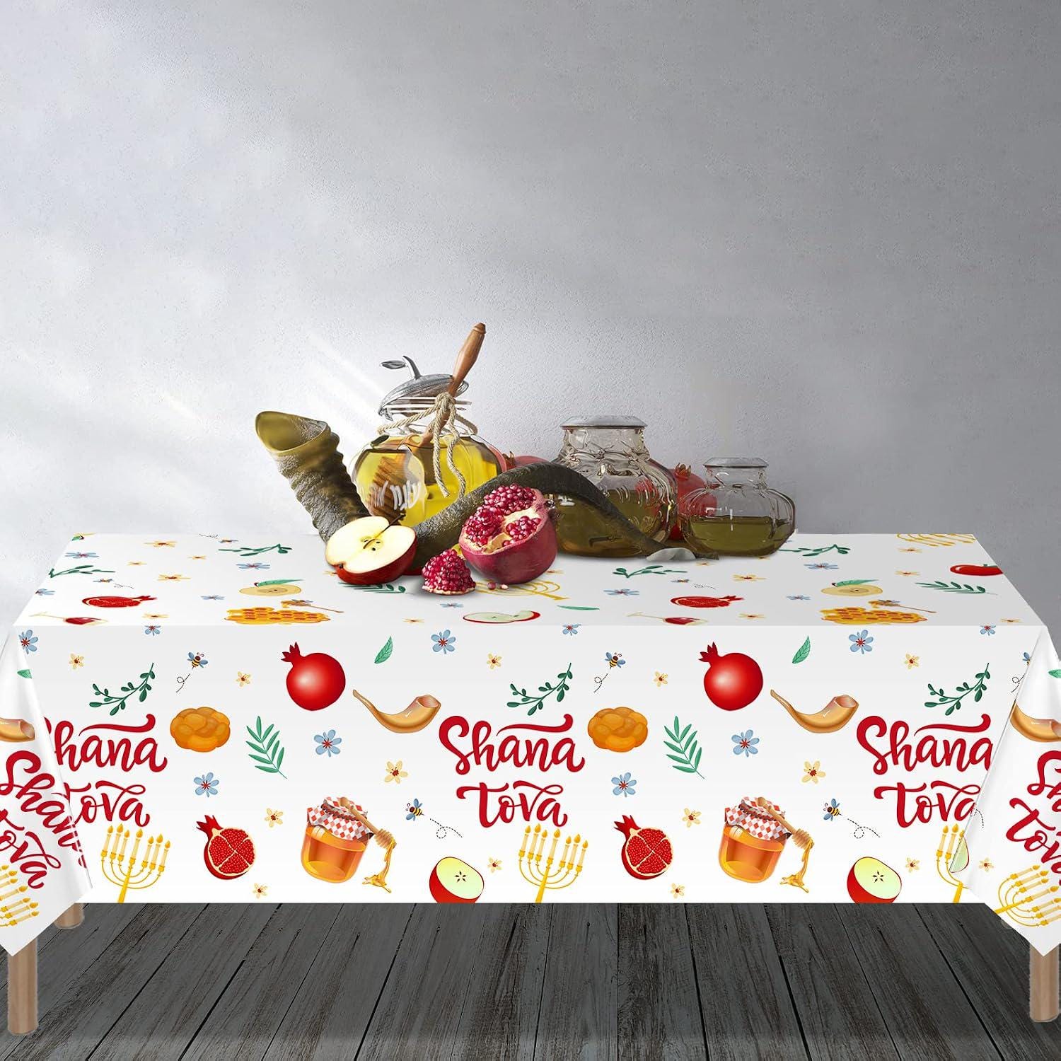 Rosh Hashanah Shana Tova Tablecloth, Jewish New Year Plastic Party Decor (3 Pack)