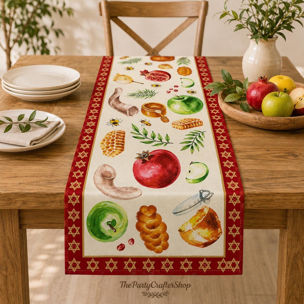 Rosh Hashanah Table Runner, Shana Tova Jewish New Year Polyester Table Decor