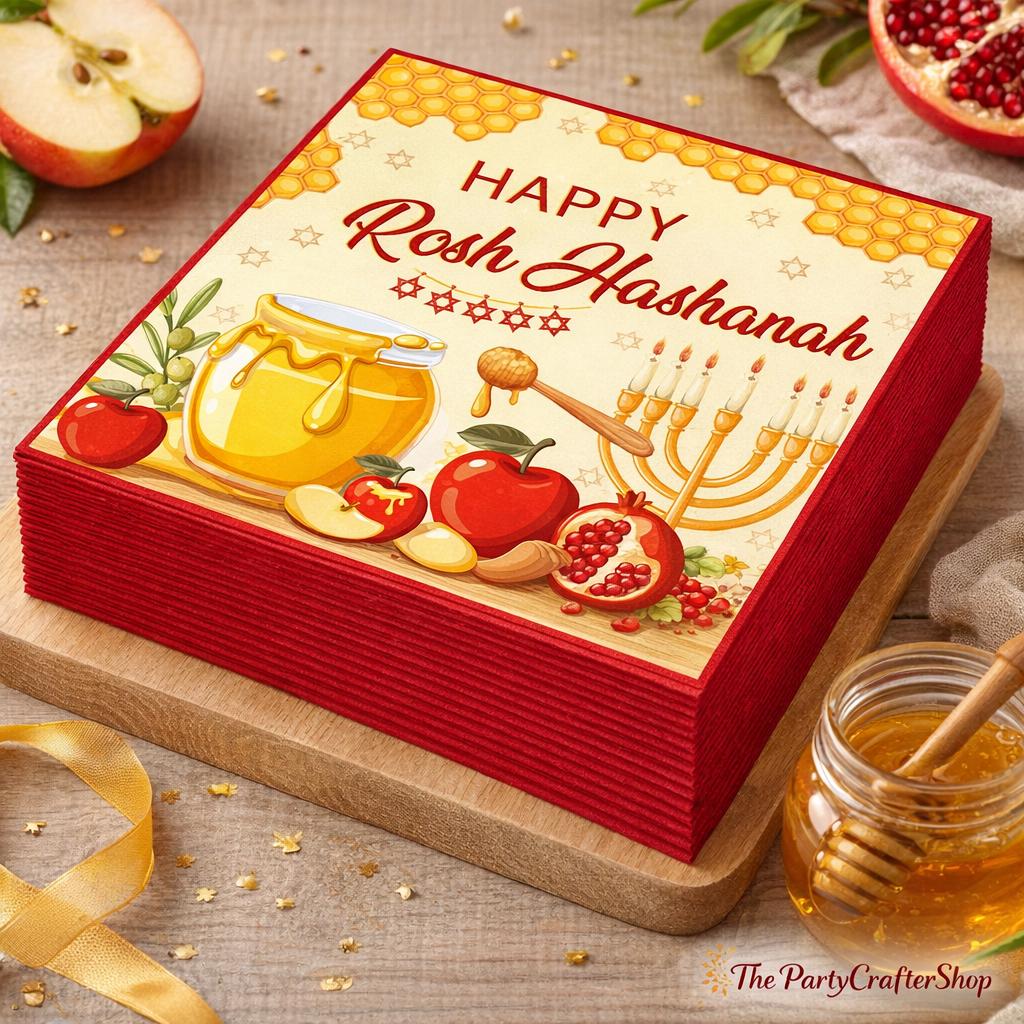 Happy Rosh Hashanah Paper Napkins, Shana Tovah Jewish New Year Party Decor (50PCS)