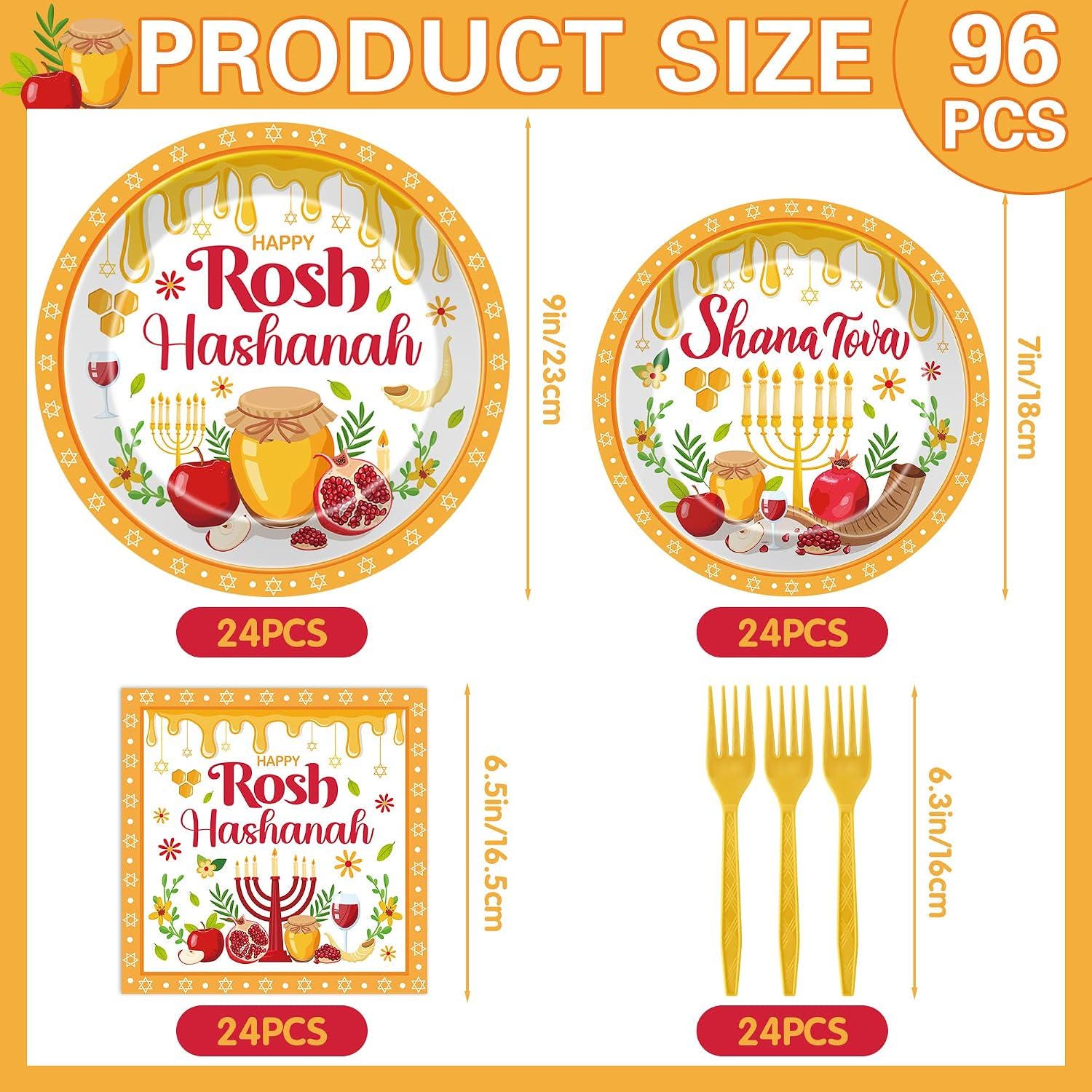 Rosh Hashanah Tableware Set, 96-Piece Shana Tova Party Supplies (24 Guests)