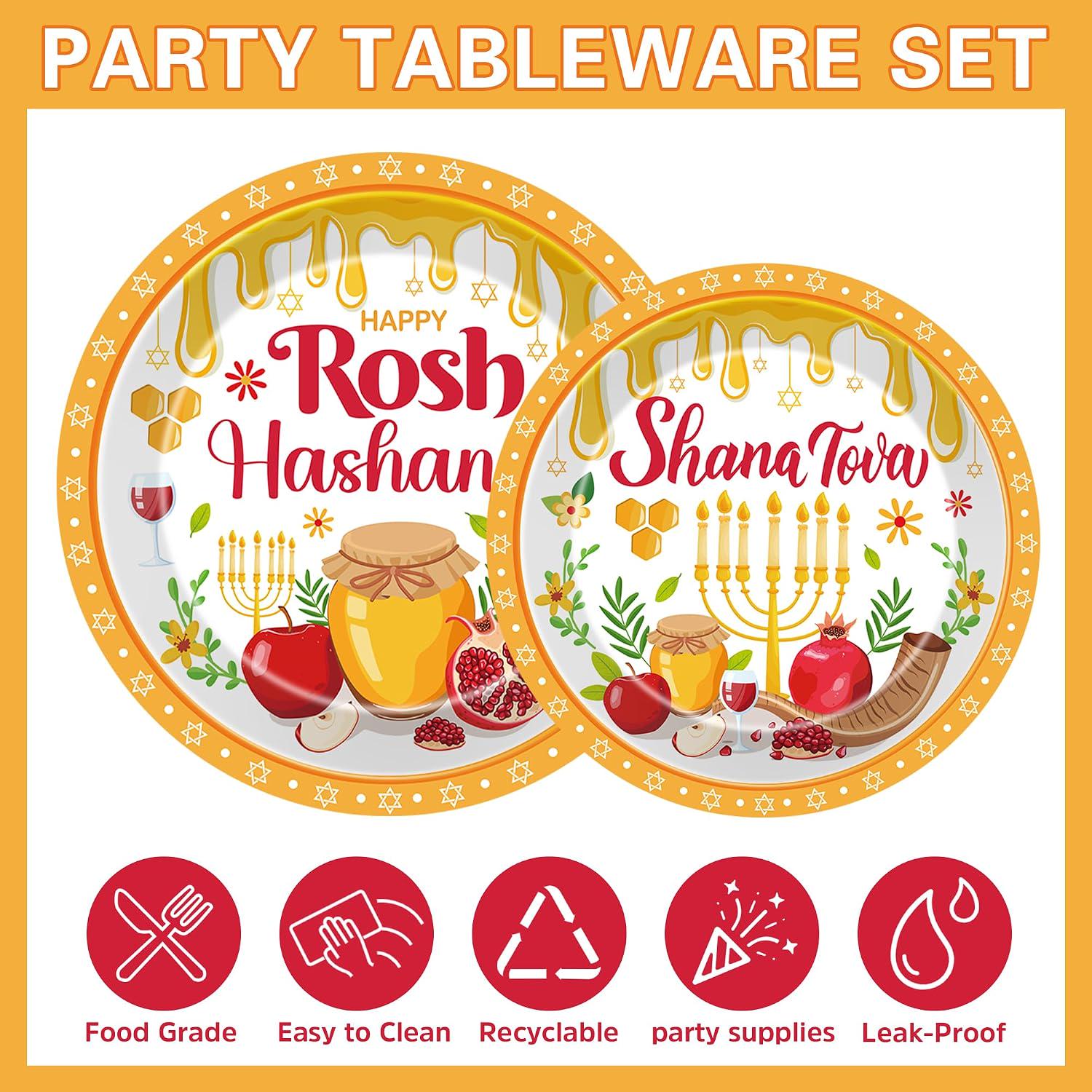 Rosh Hashanah Tableware Set, 96-Piece Shana Tova Party Supplies (24 Guests)