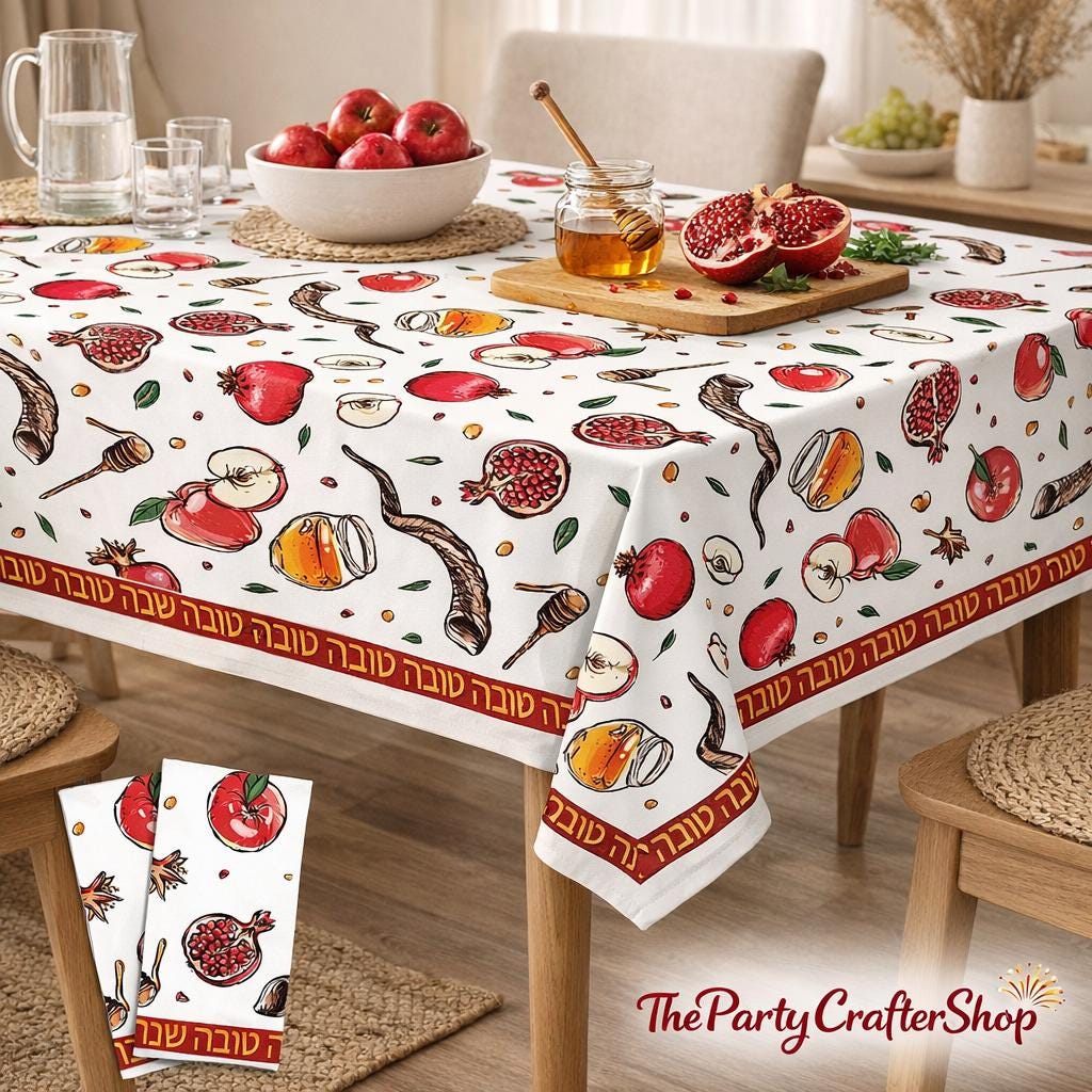 Rosh Hashanah Tablecloth Set, Shana Tova Jewish New Year Plastic Cover (2 Pack)