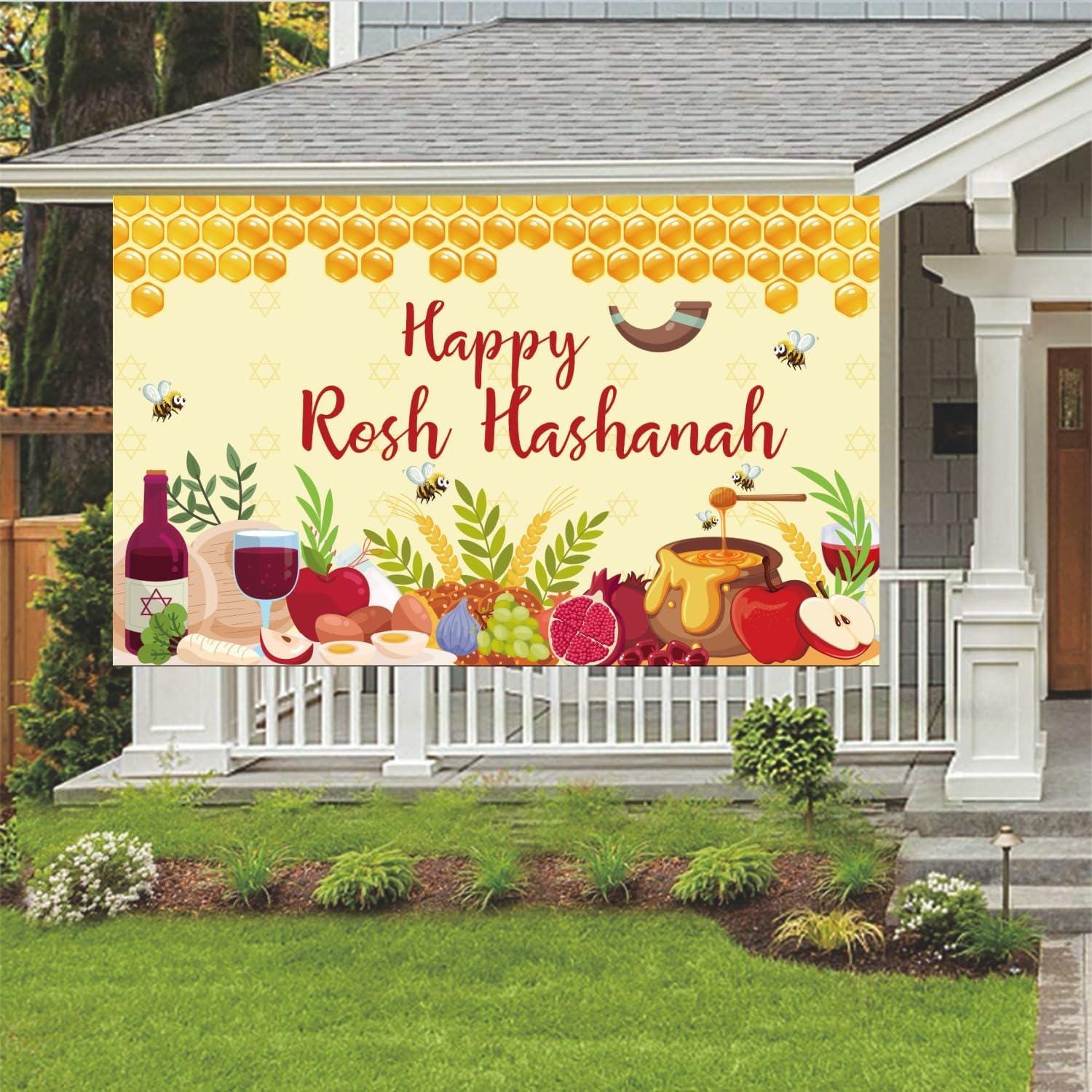 Rosh Hashanah Backdrop, Shana Tova Jewish New Year Banner, Festive Party Decorations