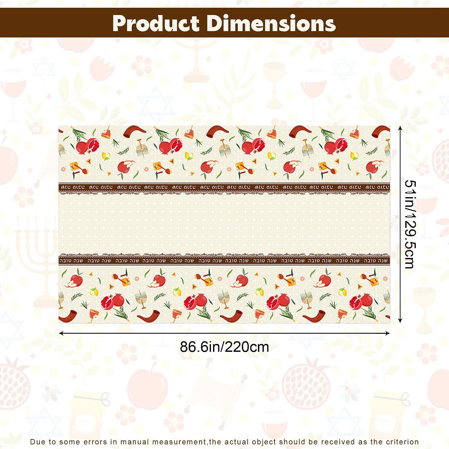 Rosh Hashanah Tablecloth Set, Shana Tova Plastic Dining Covers (2 Pack, 51x87 Inch)