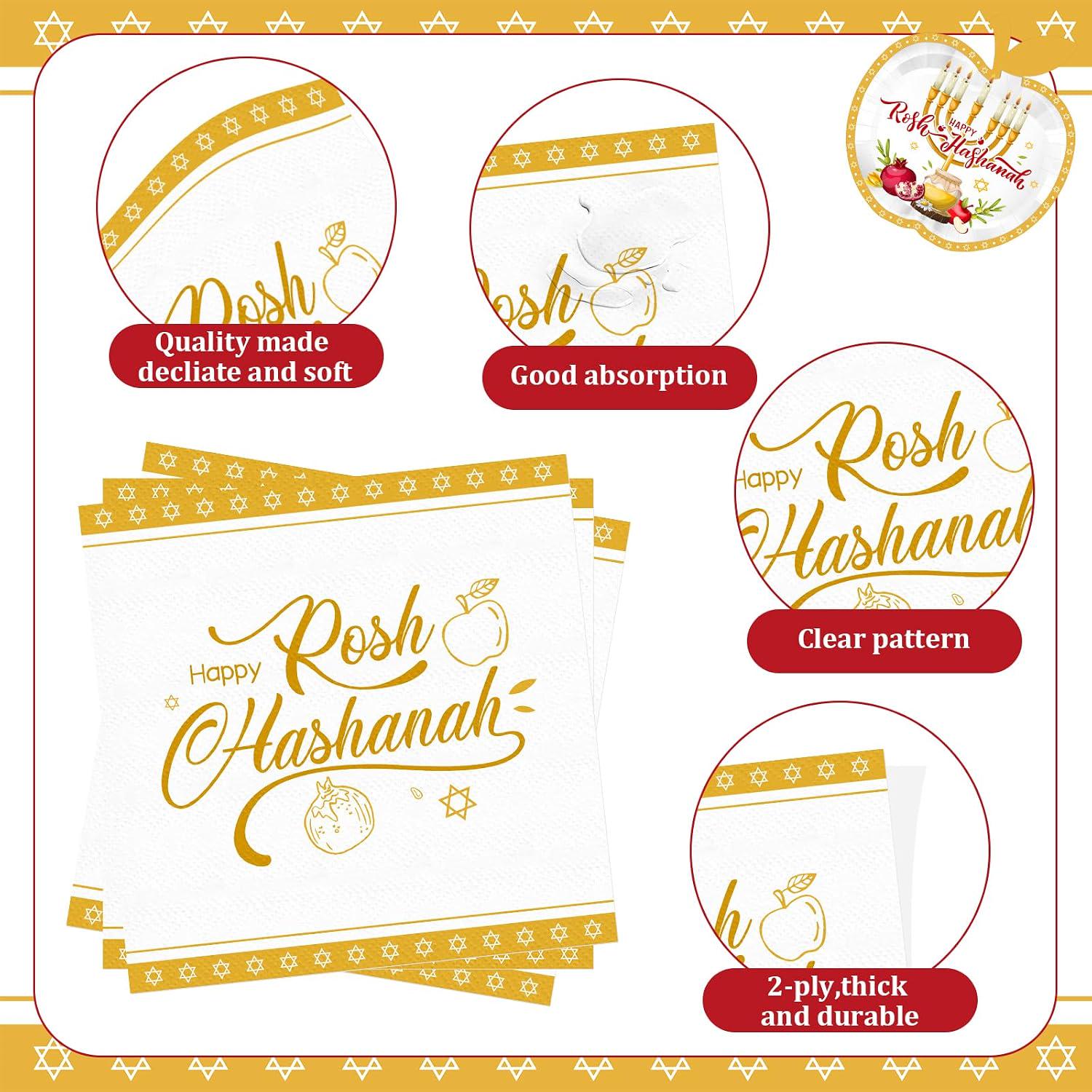 Rosh Hashanah Party Tableware Set, Jewish New Year Plates Forks Napkins for 25 Guests