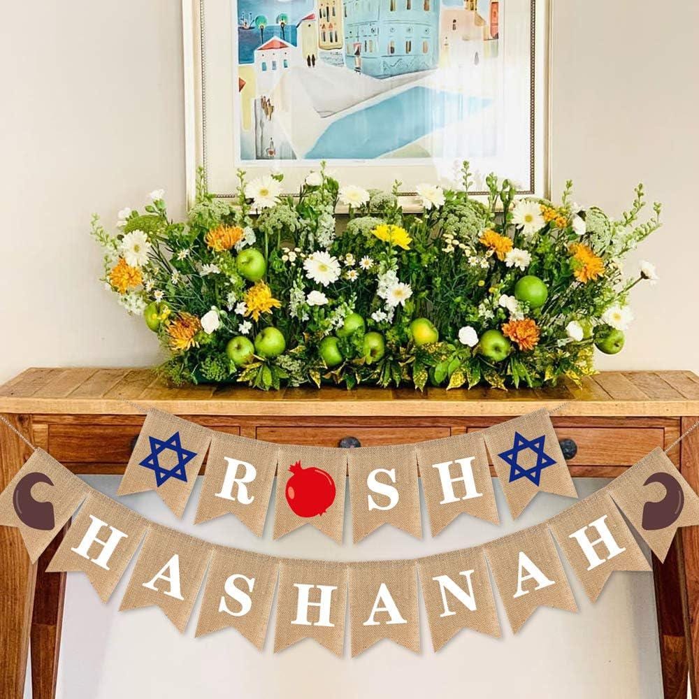 Burlap Rosh Hashanah Banner, Jewish New Year Garland, Shana Tova Party Decor