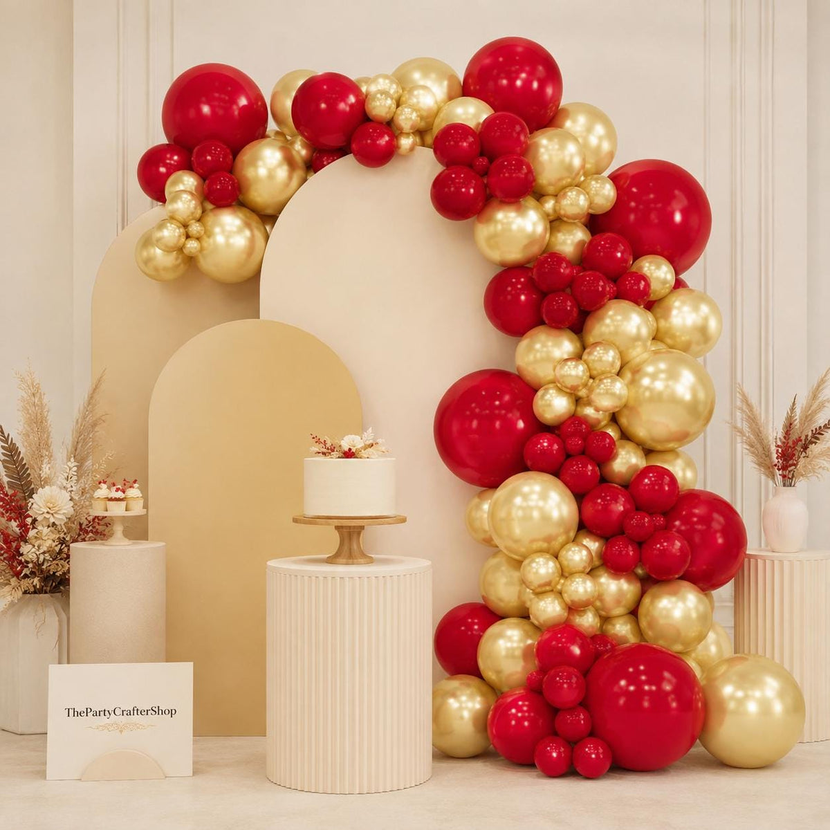 Red Gold Balloon Arch Kit, 140 Latex Balloons, Party Decor (18-5 Inch)