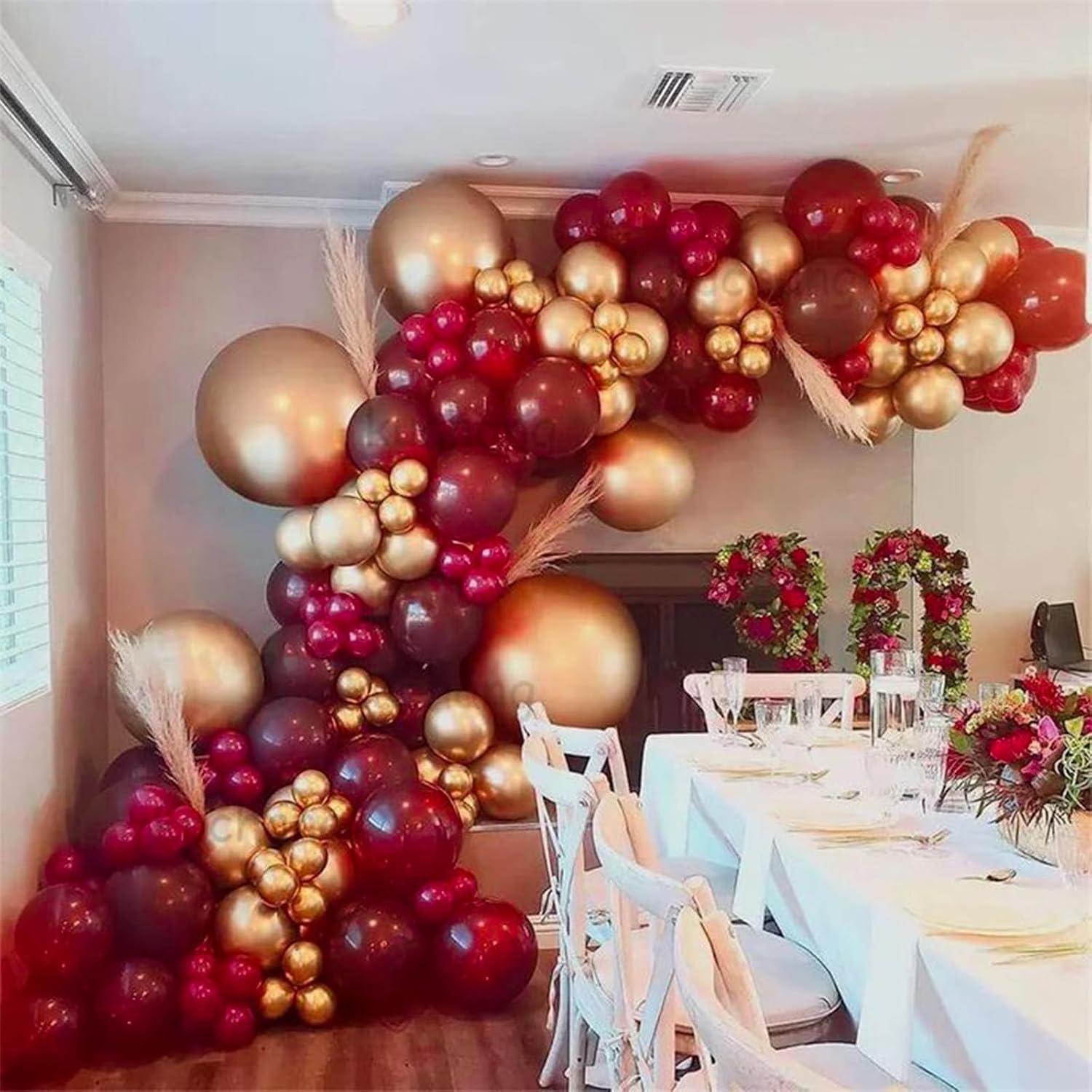 Red Gold Balloon Arch Kit, 140 Latex Balloons, Party Decor (18-5 Inch)