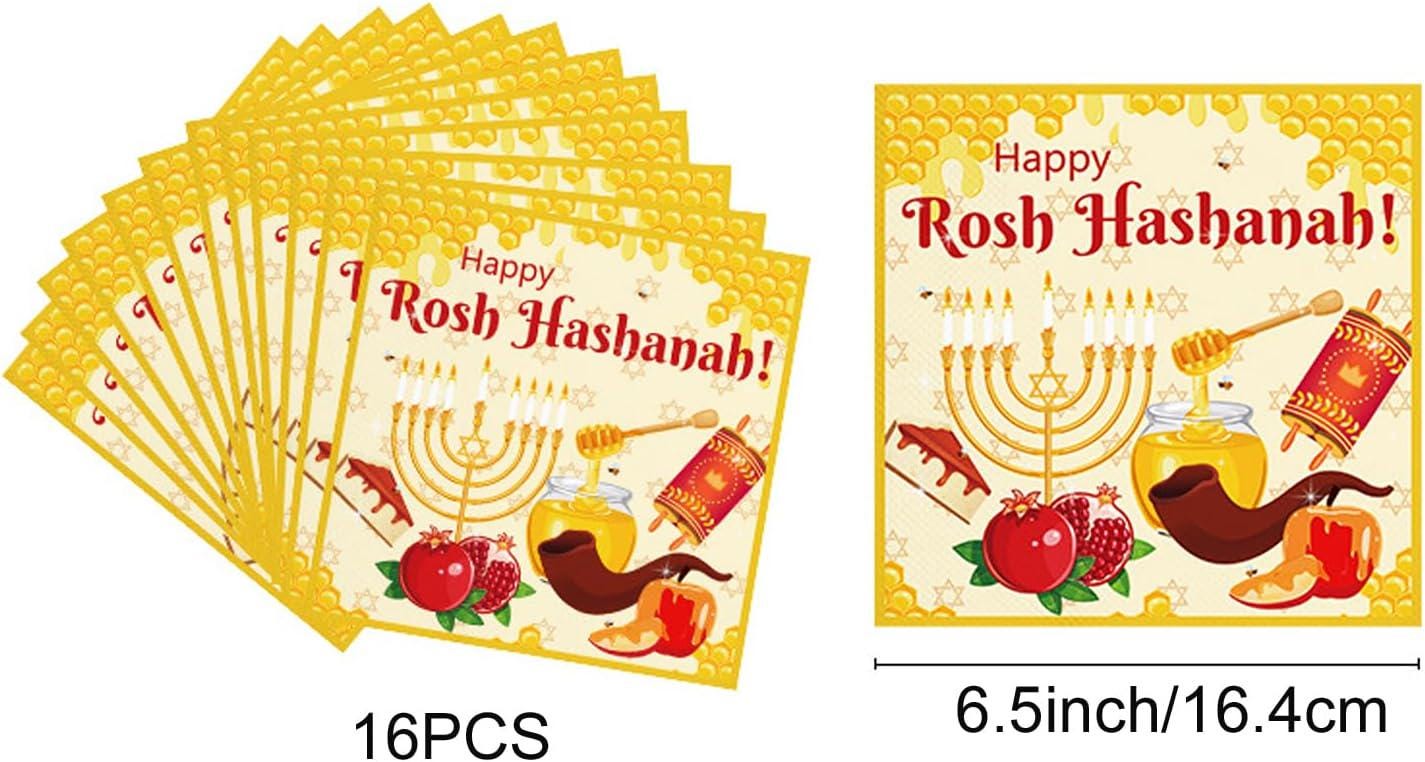 Rosh Hashanah Paper Tableware Set, 64-Piece Jewish New Year Party Decor