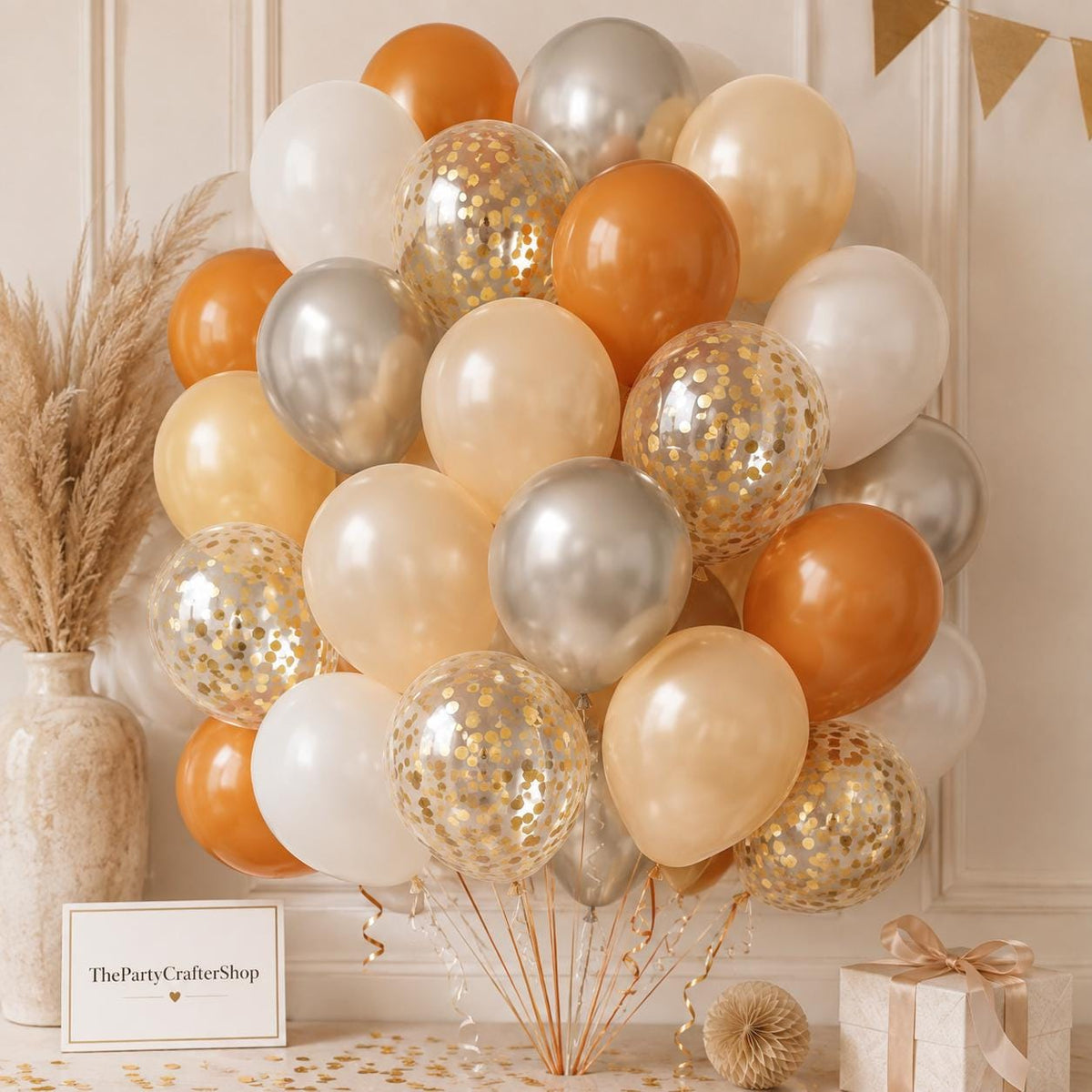 50pc Orange Gold Confetti Balloons, Fall Baby Shower Birthday Decor