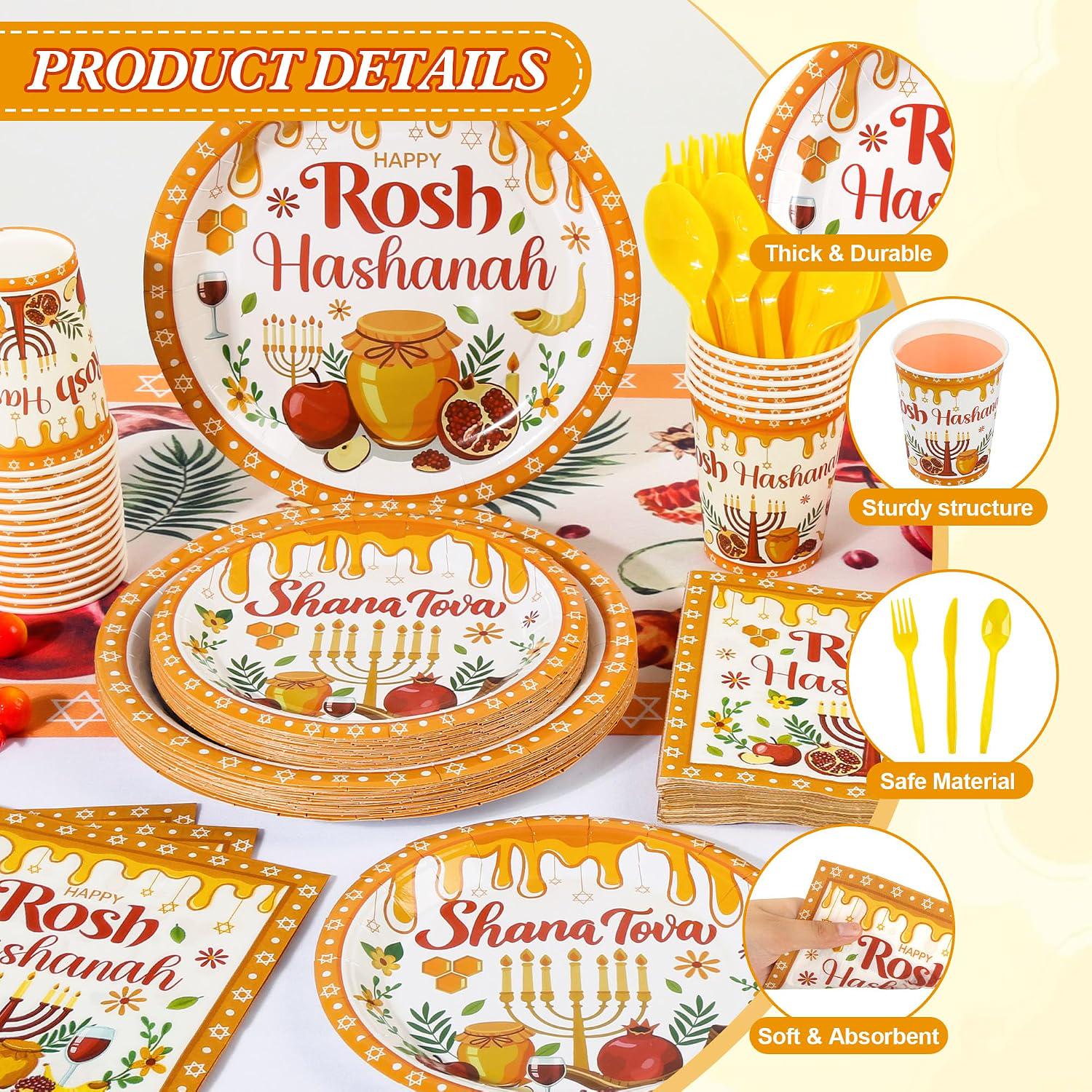 Rosh Hashanah Tableware Set, 168-Piece Jewish New Year Party Supplies (Shana Tova)