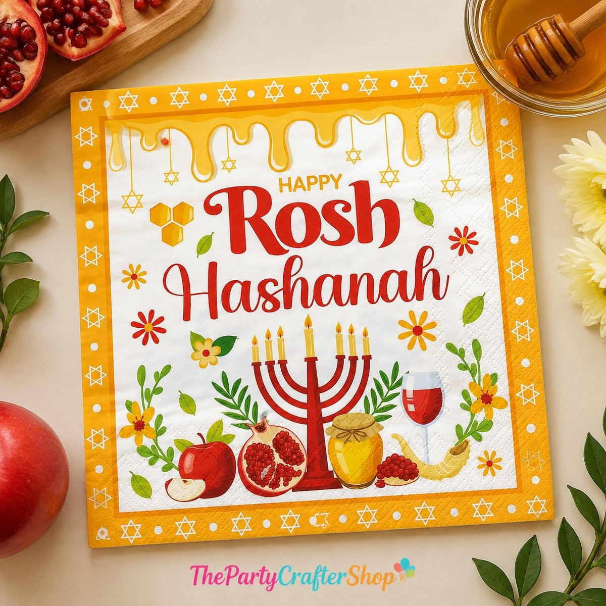 Rosh Hashanah Honey Paper Napkins, Shana Tova Jewish New Year Table Decor
