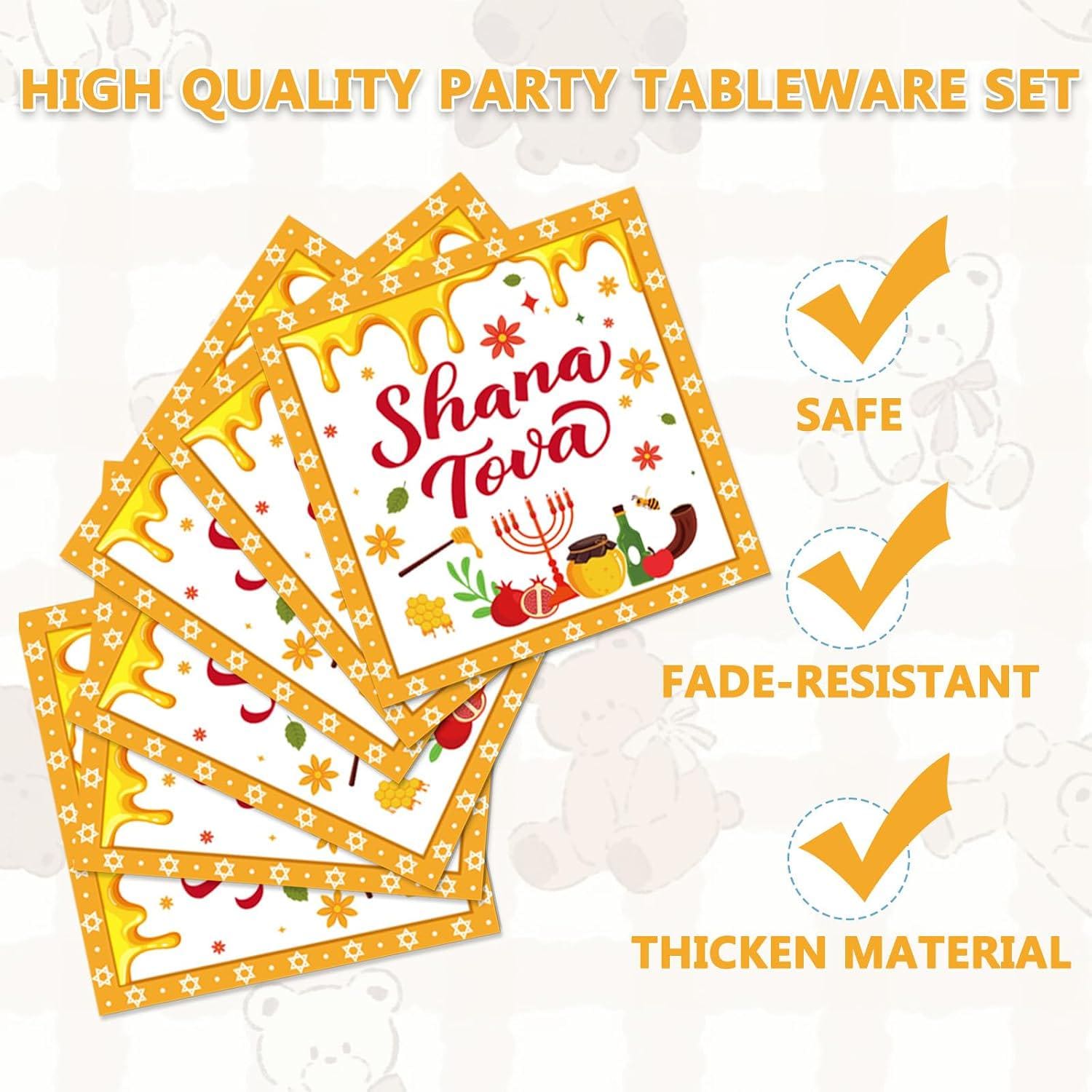 Rosh Hashanah Tableware Set, 96-Piece Disposable Party Supplies (24 Guests)
