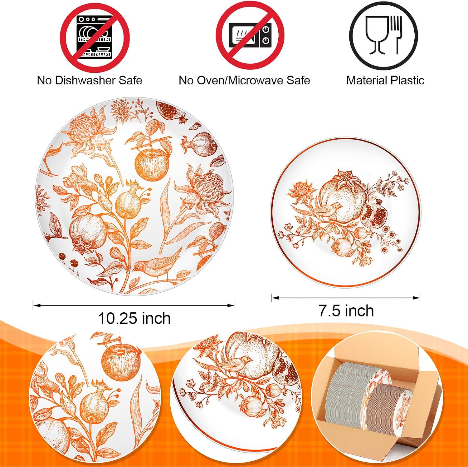 Vintage Disposable Plastic Plates 50PCS, Embossed Pomegranate Dessert Plates, Elegant Wedding Party Tableware Supplies