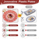 Red Floral Plastic Plates Set, Disposable Dinner Dessert Tableware, Wedding Party Supplies