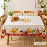 Rosh Hashanah Tablecloth, Shana Tova Holiday Decor, Honey, Shofar, Star of David (60x84 inches)