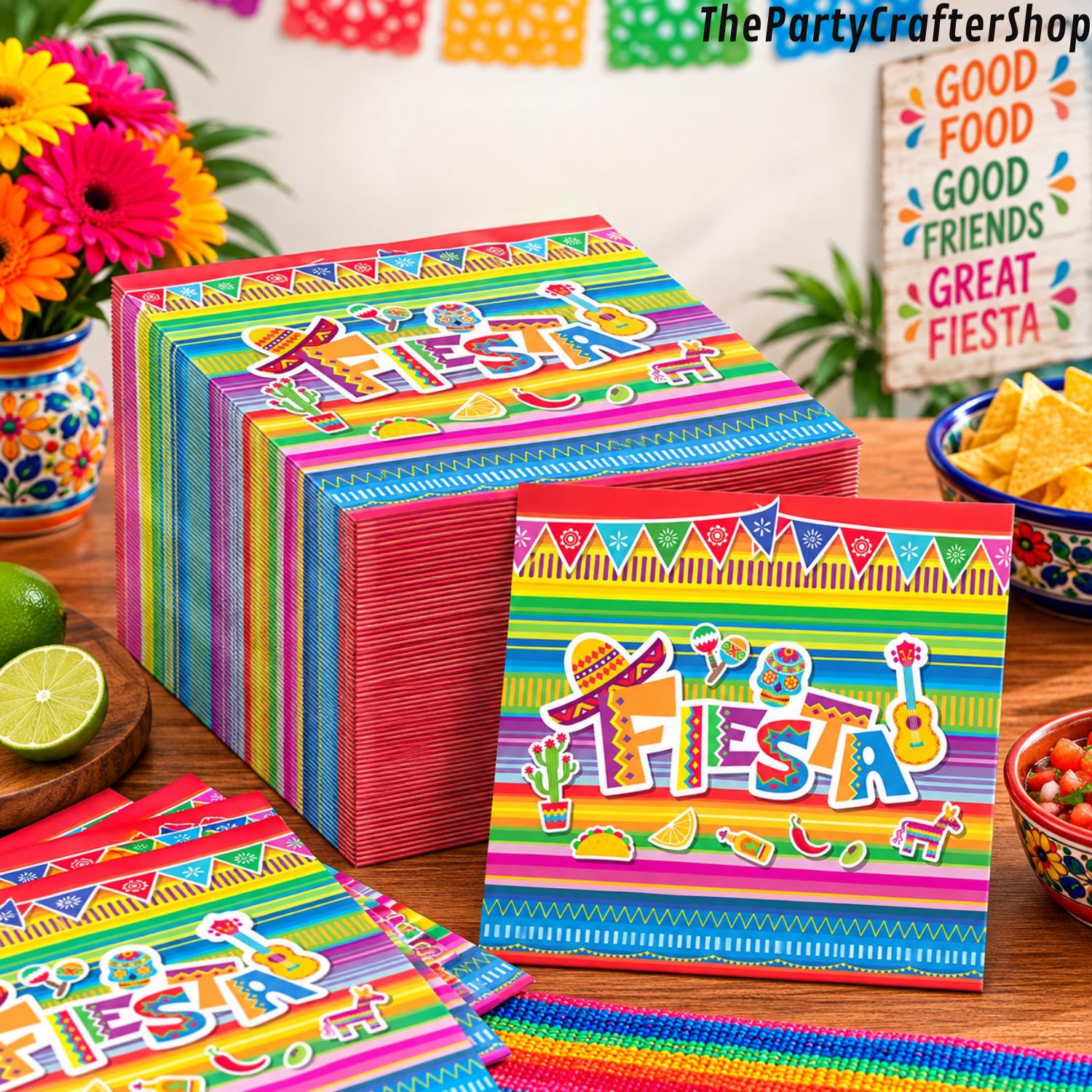 Mexican Fiesta Napkins 50PCS, Colorful Stripe Paper Napkins, Taco Birthday Wedding Party Table Decor