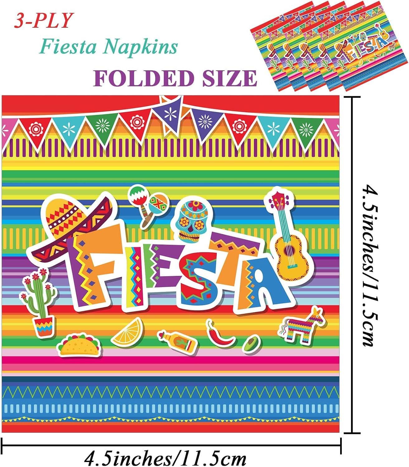 Mexican Fiesta Napkins 50PCS, Colorful Stripe Paper Napkins, Taco Birthday Wedding Party Table Decor