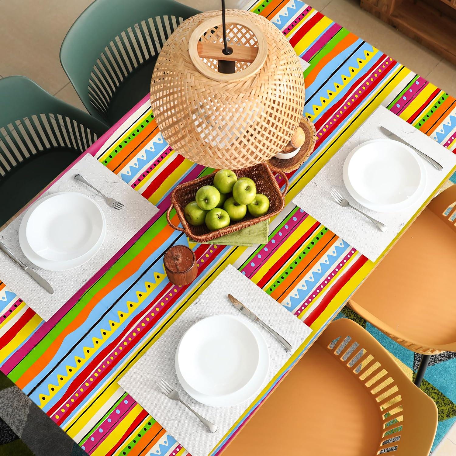 Mexican Fiesta Plastic Tablecloth, Disposable Rectangle Table Cover, Birthday Party Decorations