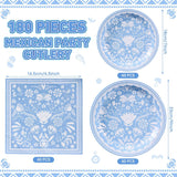 Mexican Fiesta Baby Shower Tableware Set, Blue Floral Paper Plates Napkins (180PCS)