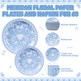 Mexican Fiesta Baby Shower Tableware Set, Blue Floral Paper Plates Napkins (180PCS)