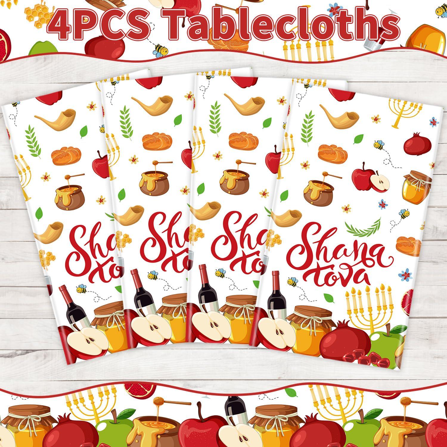 Rosh Hashanah Tablecloth Set, Shana Tova Jewish New Year Decor (51x86 Inch)
