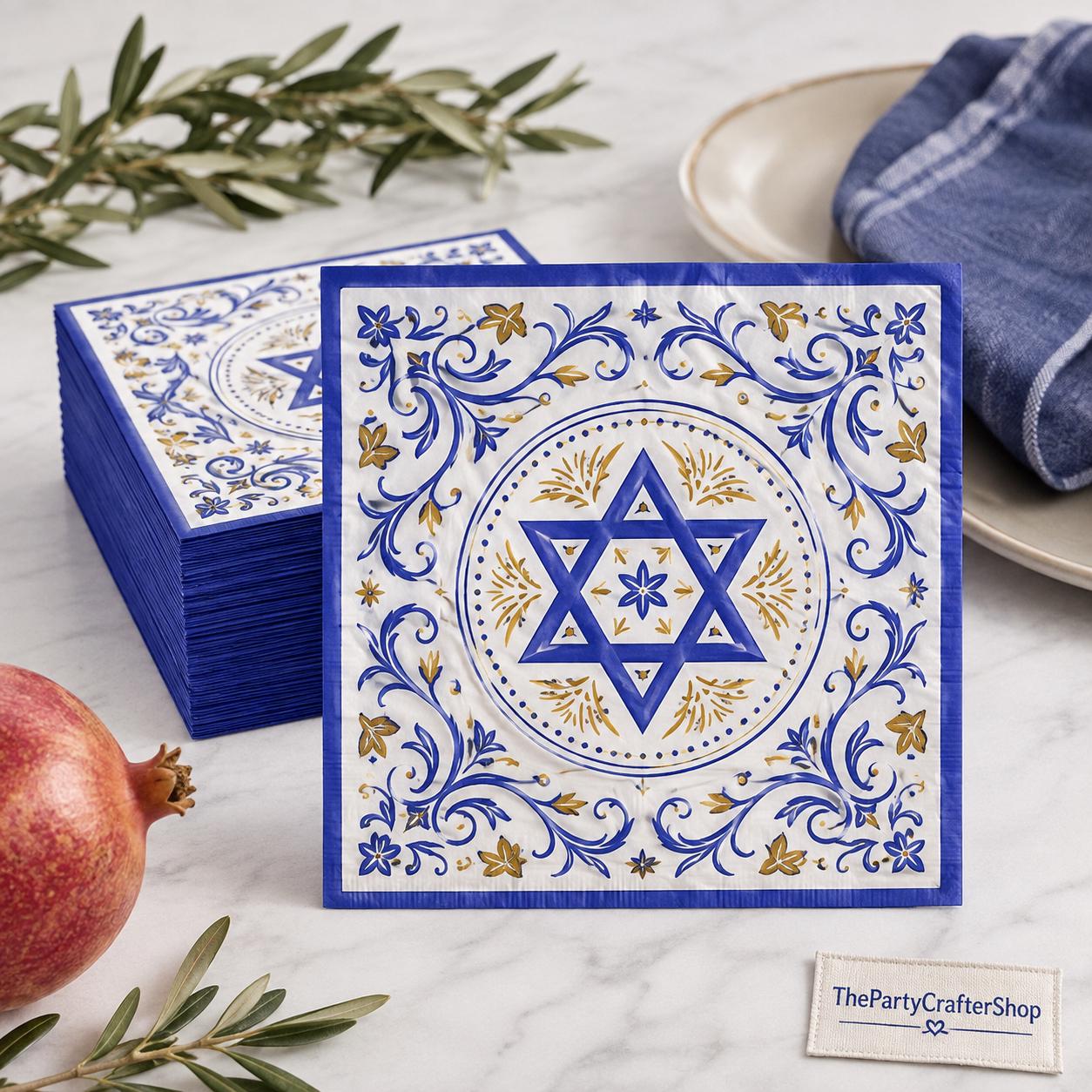 50PCS Rosh Hashanah Napkins, Shana Tova Cocktail Paper, Jewish Holiday Party Supplies