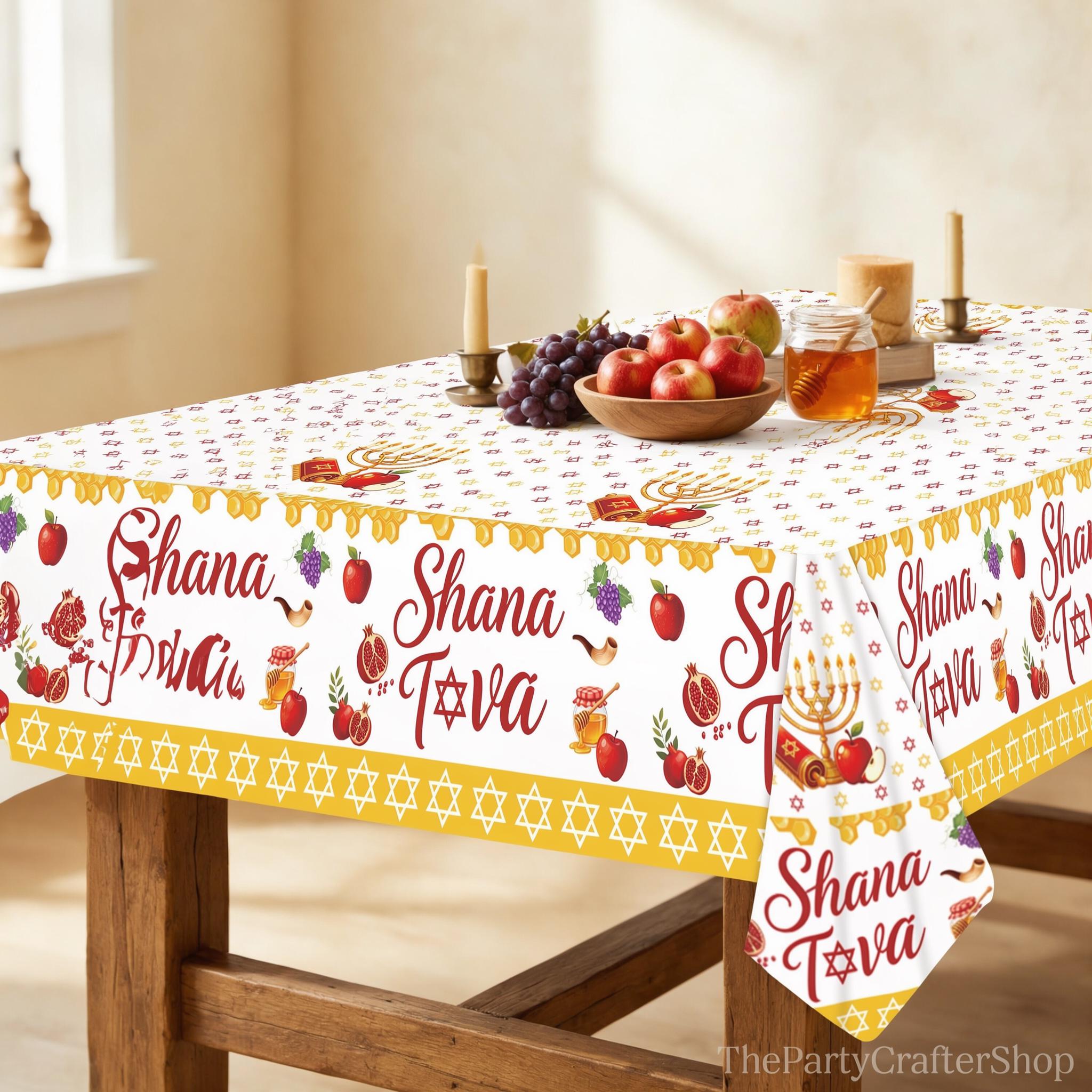 Rosh Hashanah Tablecloth, Jewish New Year Plastic Table Covers (3PCS)