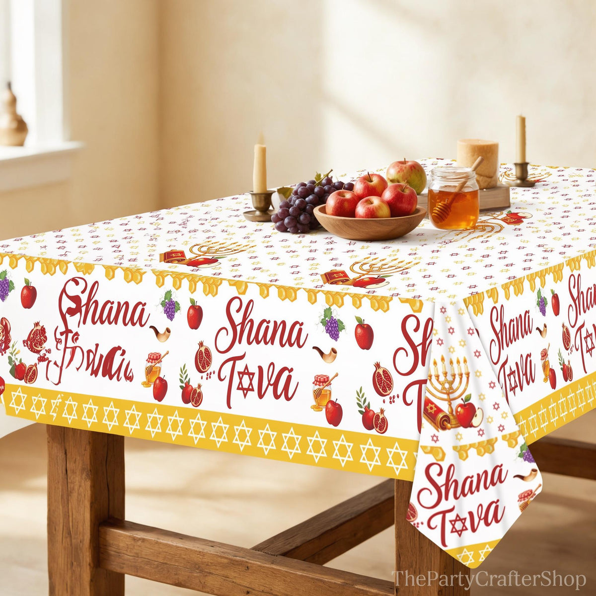Rosh Hashanah Tablecloth, Jewish New Year Plastic Table Covers (3PCS)