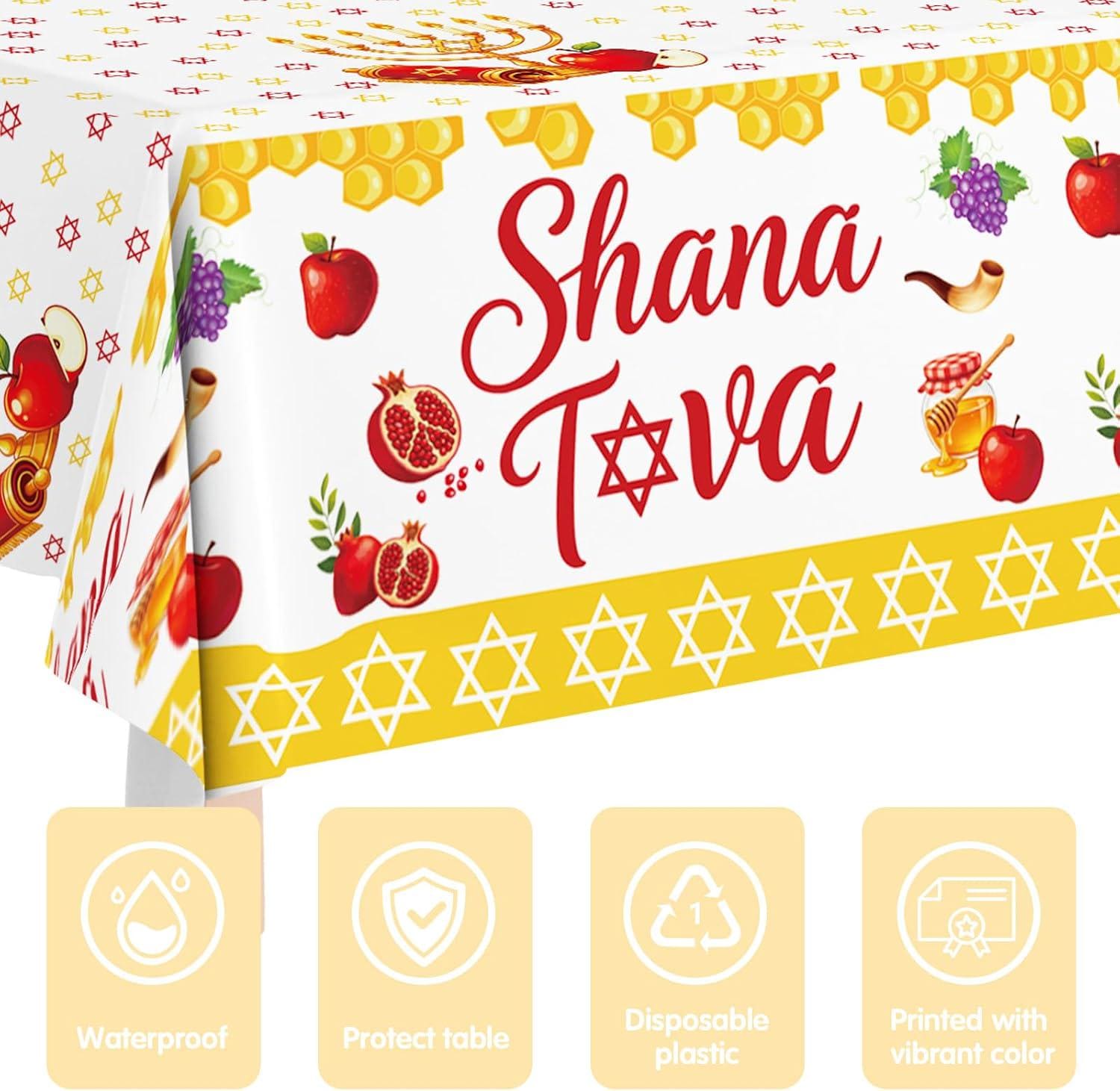 Rosh Hashanah Tablecloth, Jewish New Year Plastic Table Covers (3PCS)