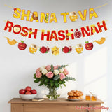 Rosh Hashanah Bunting Garland, Shana Tova Pomegranate Menorah Honey Pot Decor (3PCS)