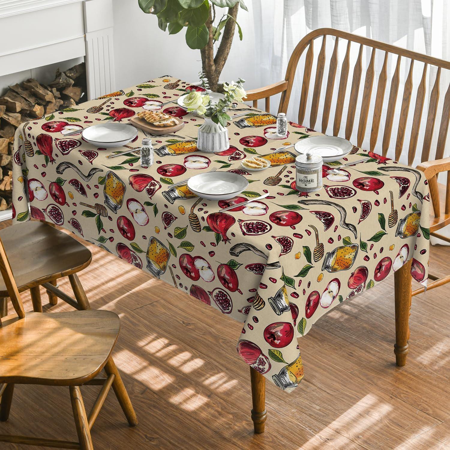 Rosh Hashanah Tablecloth, Apple Honey Shana Tova, Washable Polyester Party Decor