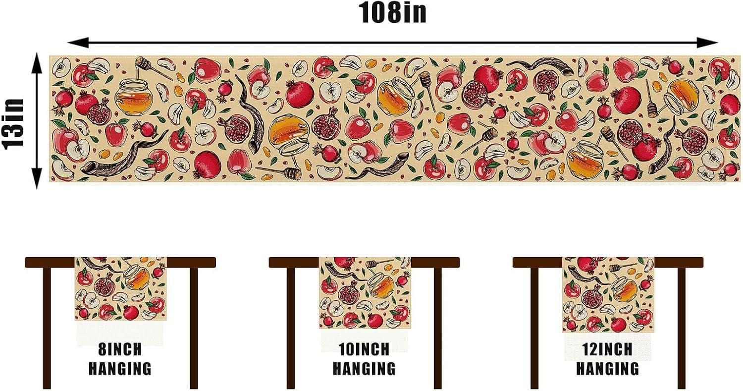 Rosh Hashanah Table Runner, Shana Tova Jewish New Year Decor (13x108 Inch)