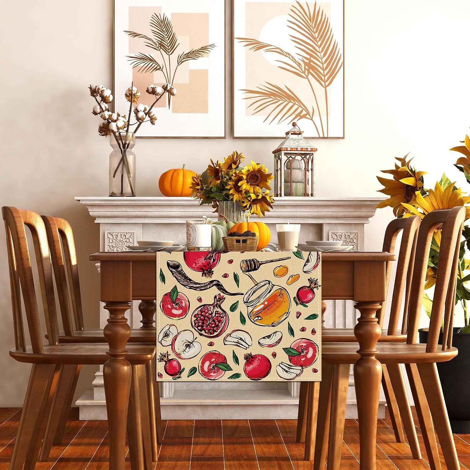 Rosh Hashanah Table Runner, Shana Tova Jewish New Year Decor (13x108 Inch)