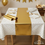 Gold Polka Dot Tablecloths and Runners Set, 8 Pack Party Decor