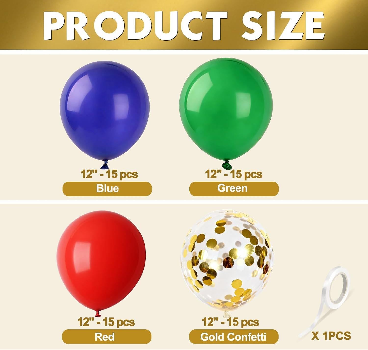 60-Piece Mexican Independence Day Balloons, Red Green Blue Confetti, 12 Inch Fiesta Decorations