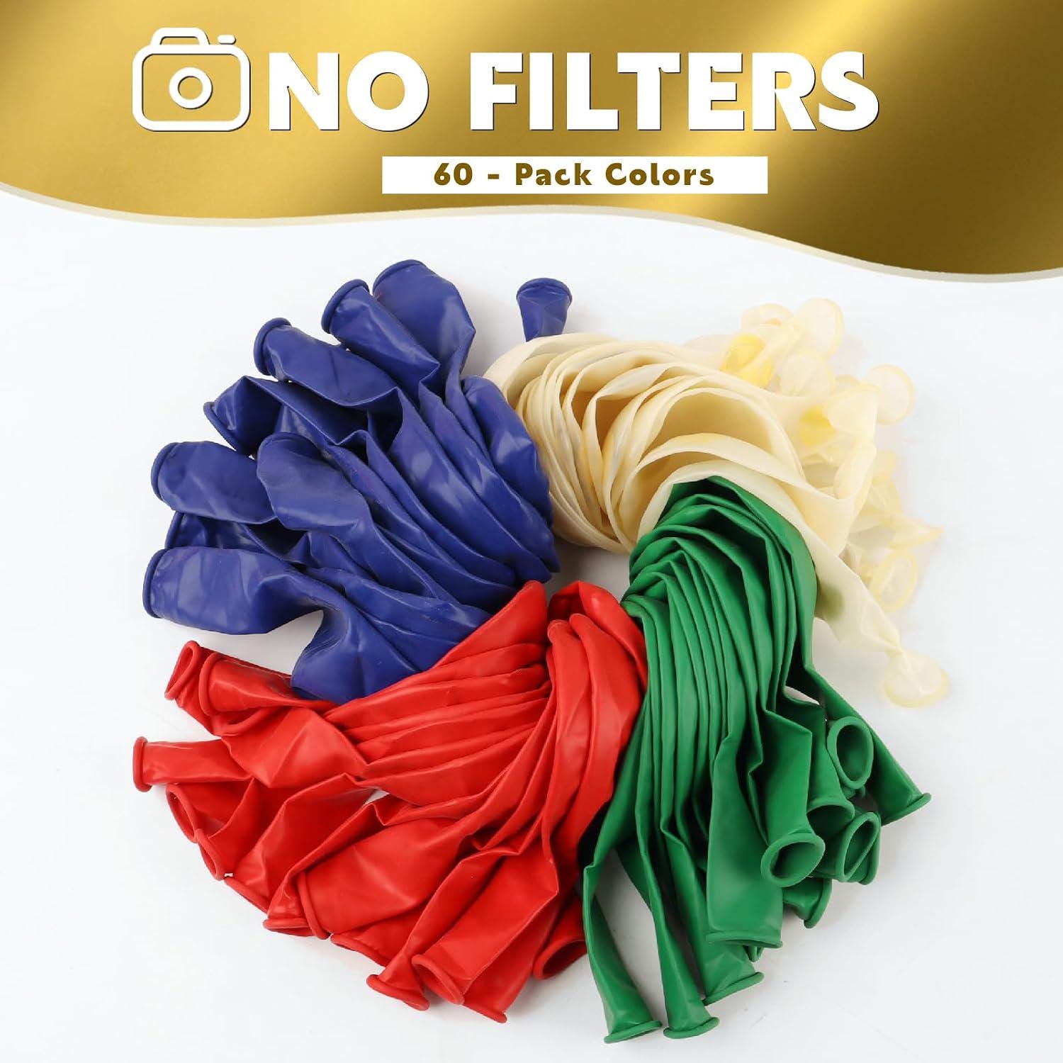 60-Piece Mexican Independence Day Balloons, Red Green Blue Confetti, 12 Inch Fiesta Decorations
