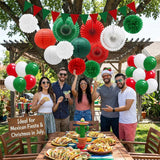 Mexican Independence Day Party Kit, Red Green White Banners, Fans, Lanterns, Pom Poms, Balloons