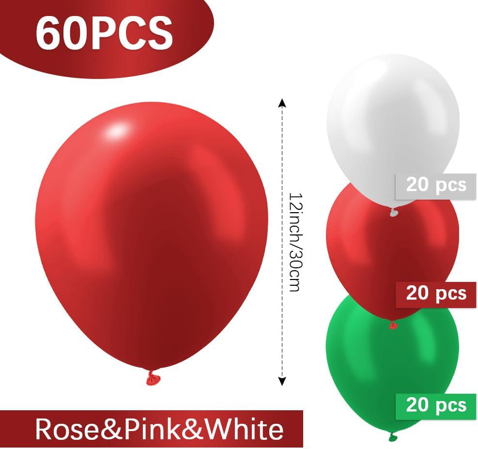 60-Piece Mexican Independence Day Balloon Arch Kit, Red Green White Latex Party Decorations