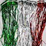 2 Pack Mexican Independence Day Foil Fringe Curtains, Red Silver Green Fiesta Decorations (3.2x6.6 Ft) TP