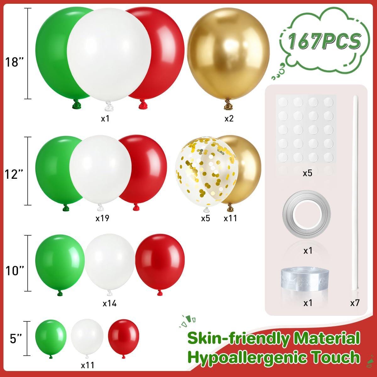 Mexican Independence Day Balloon Arch Kit, Red White Green Gold Fiesta Decorations