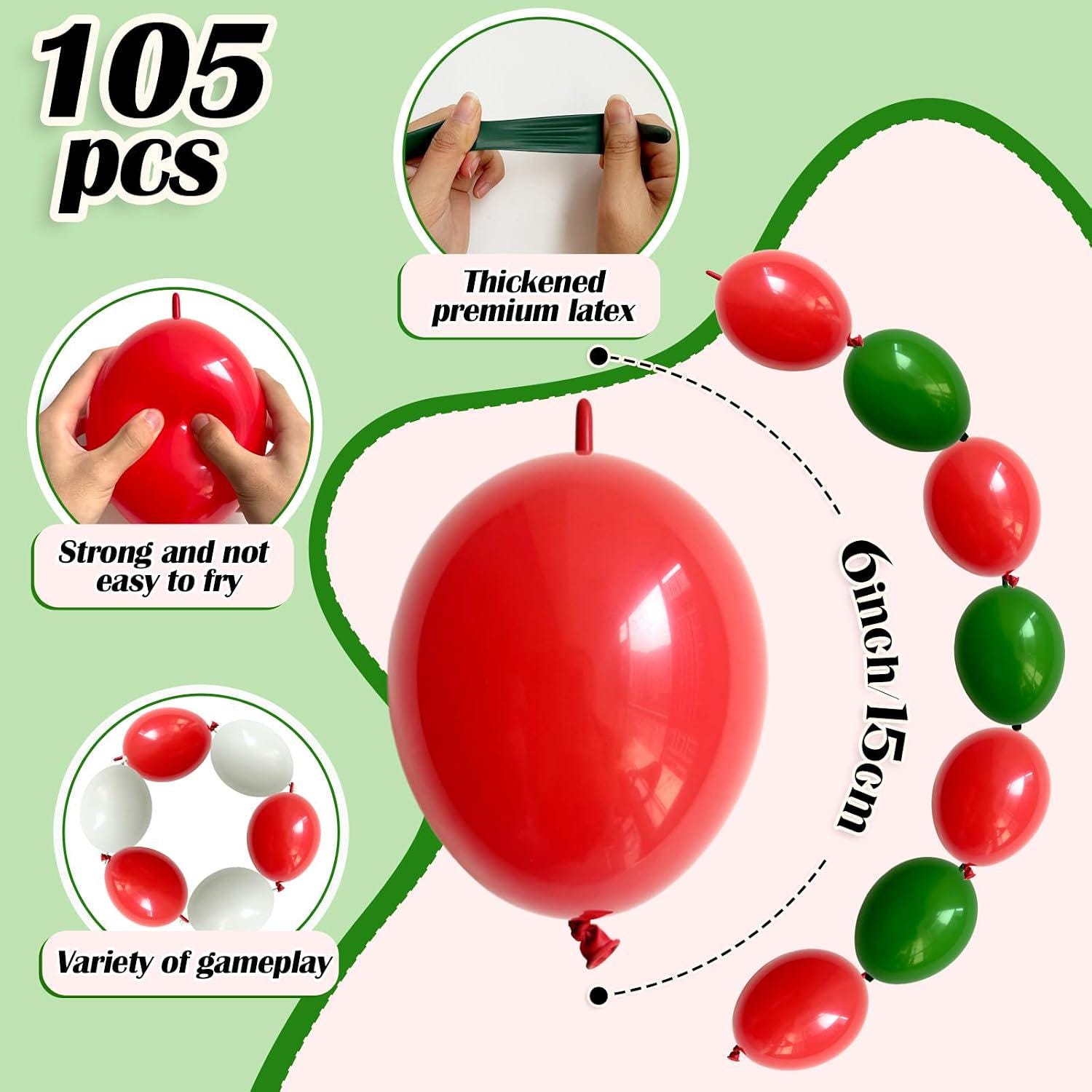 105PCS Red Green Linking Balloons, Mexican Independence Day Arch Kit (6 Inch)