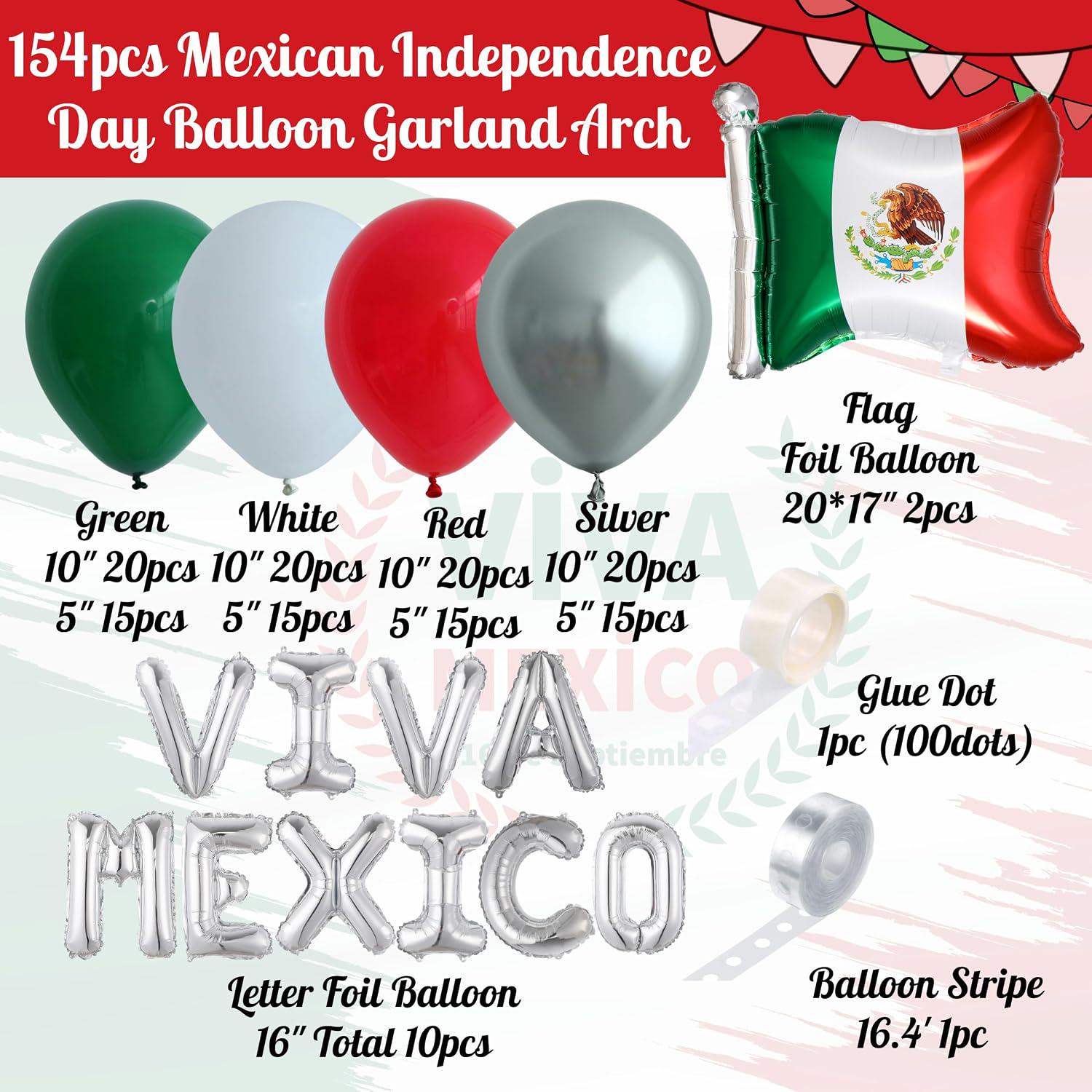 Viva Mexico Balloon Garland Kit, Red Green White Silver, Fiesta Party Decor
